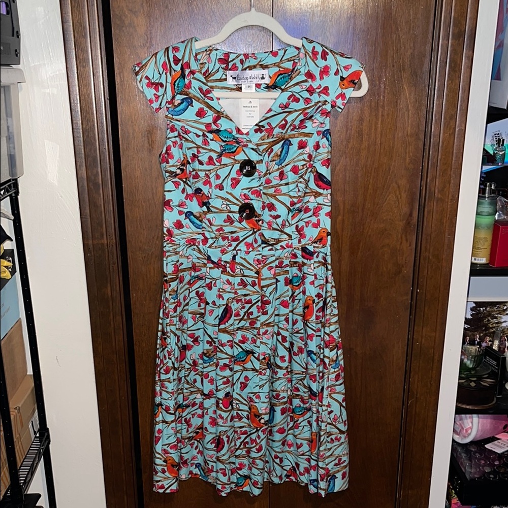 ModCloth Blue Bird Print Fit-and-Flare Dress